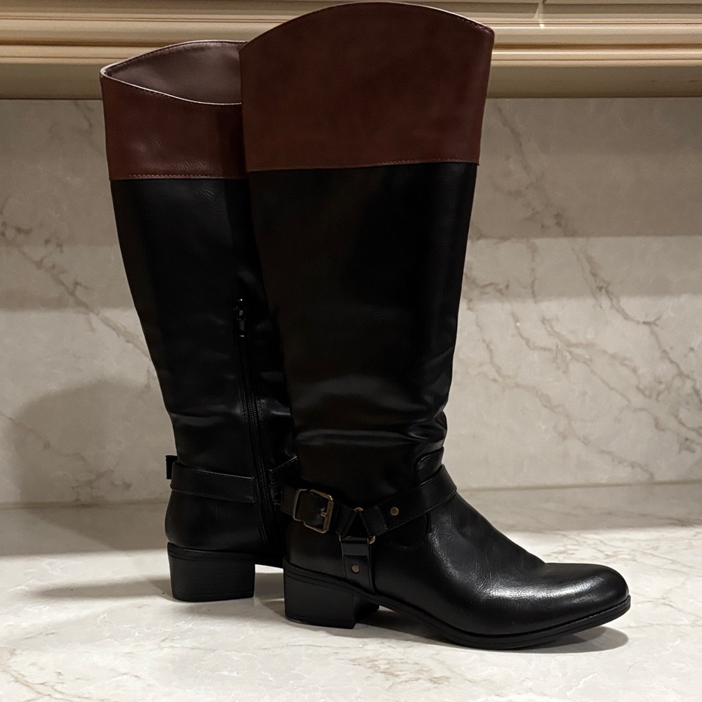Elegant Black and Brown Women's Riding Boots